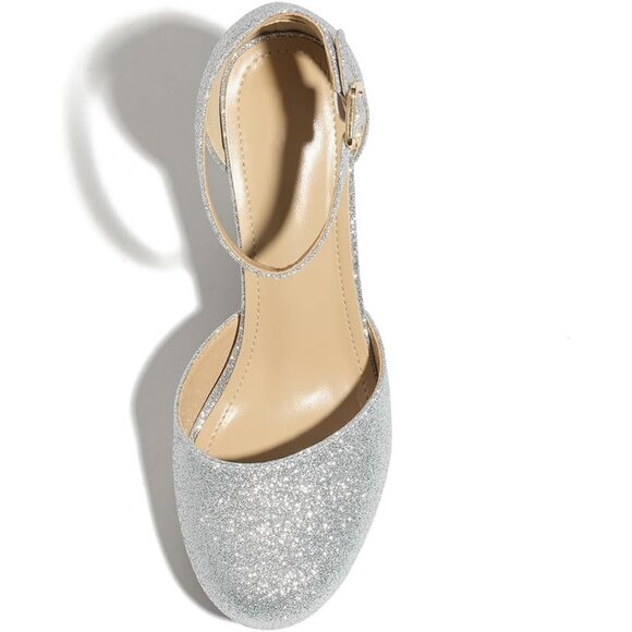 Women's High Block Heels Pumps Round Closed Toe Ankle Strap Wedding Dress Shoes - Picture 4 of 6